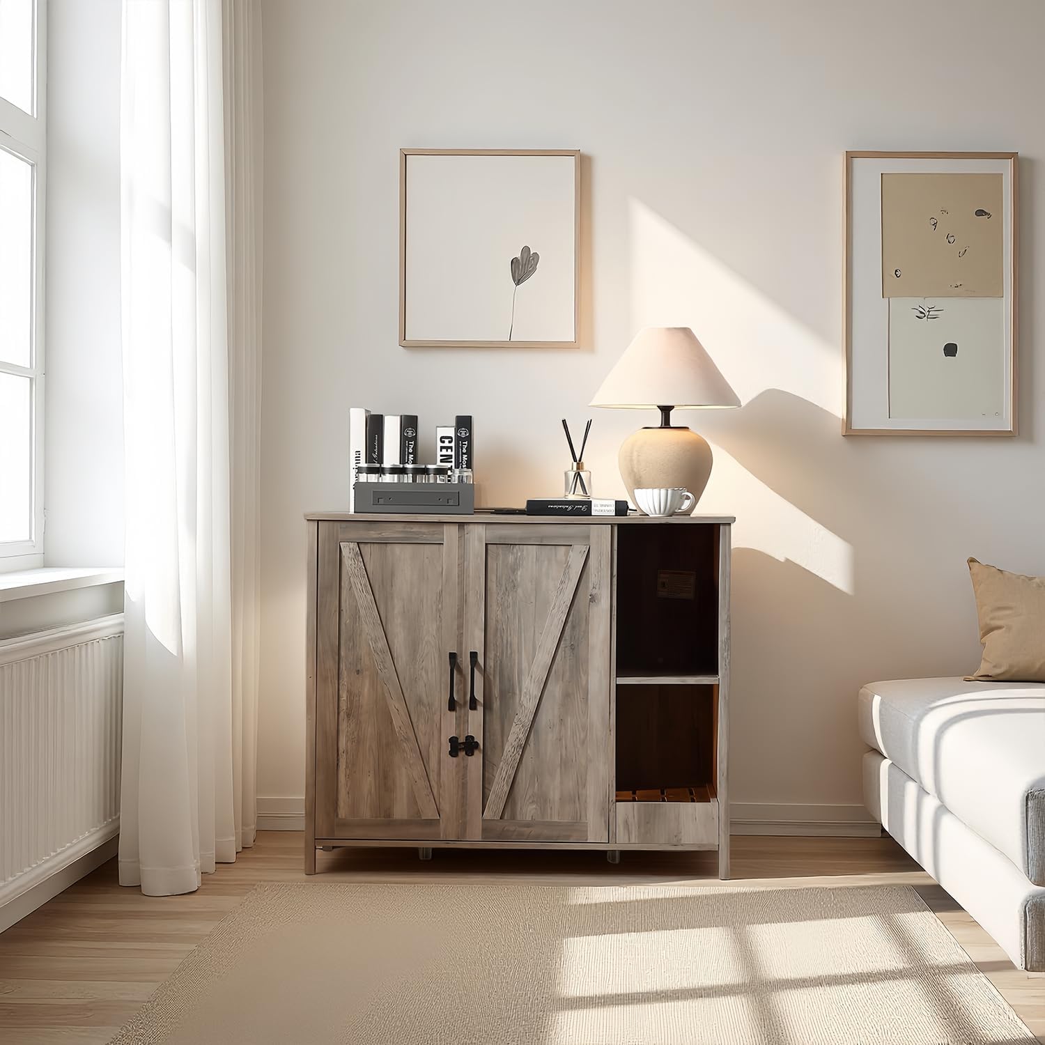 Litter Enclosure with Litter Collector, Litter Cabinet with Dog-Proof Adjustable Shelf, for Placing Cat Robot 3/4, Power Outlet (Grey)