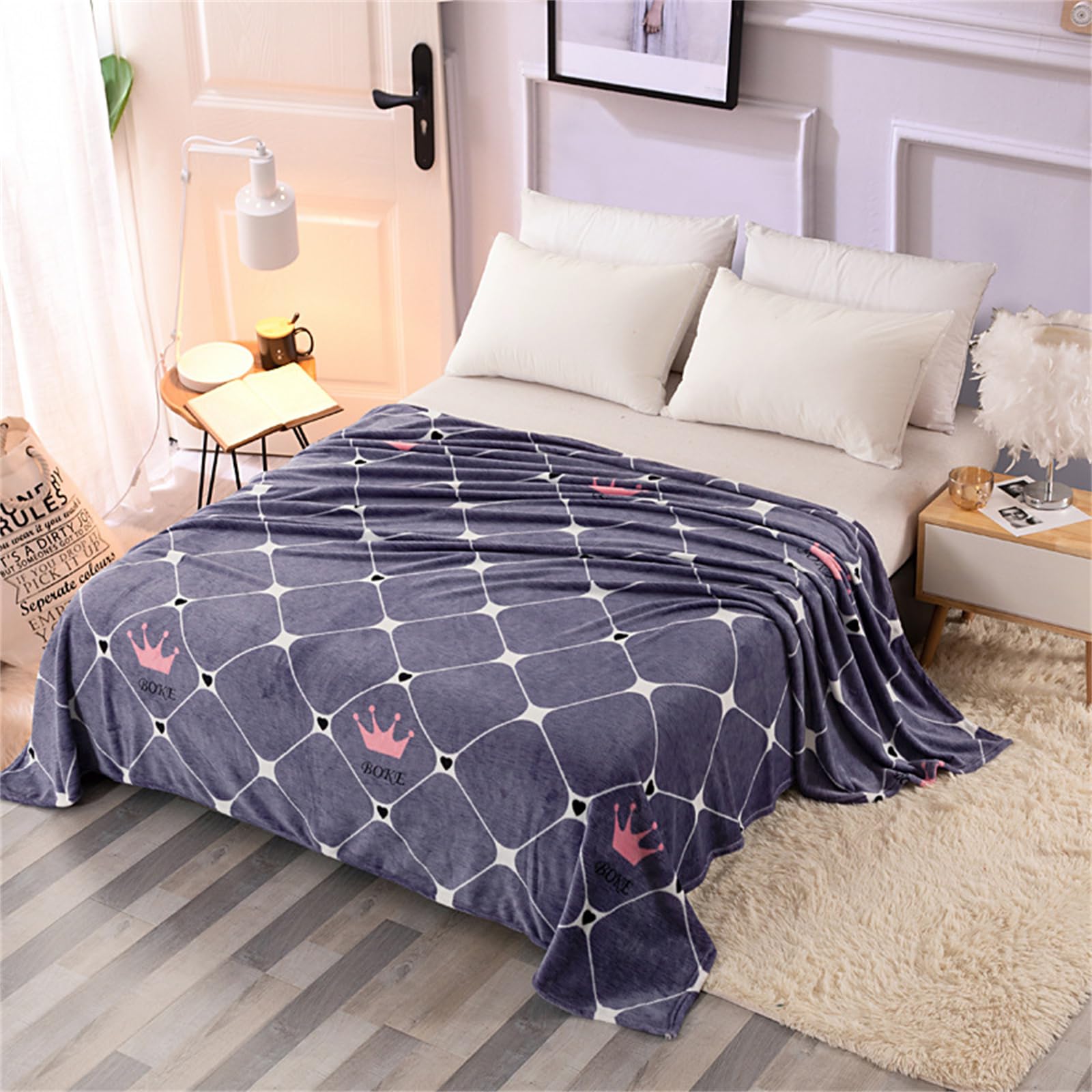 Highdi Blankets and Throws for Sofa Beds, Soft Warm Fluffy Cozy Fleece Throw Blanket for Kids Adults Bedroom Couch Travel (200x230CM,Pink Crown)