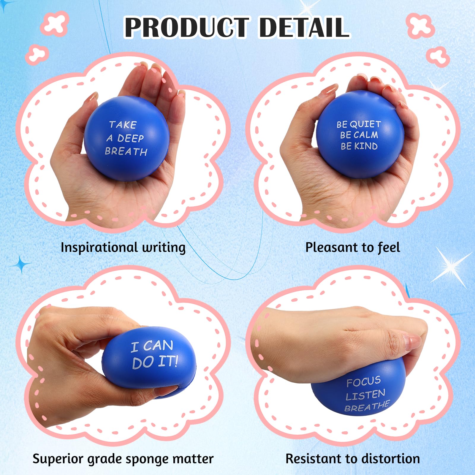 4 Pack Motivational Stress Balls With Quotes - 2.5 Inch PU Foam Relief Balls For Adults