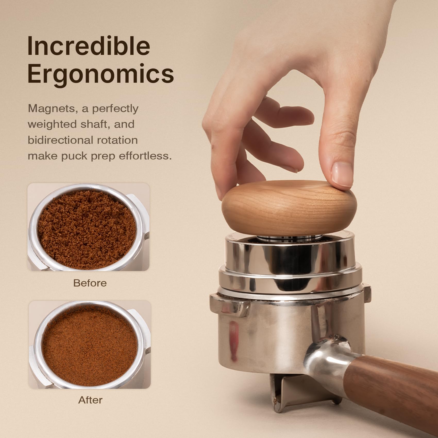 TIMEMORE Juego de prensos, 58,4 mm con herramienta WDT, prensa autonivelante y distribuidor de gravedad para la preparación profesional de café – Excursión de madera