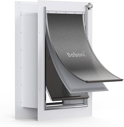 Baboni Puerta para mascotas de 3 solapas para pared, marco de acero y túnel telescópico, cerradura de aluminio, puerta de perro y puerta de gato,