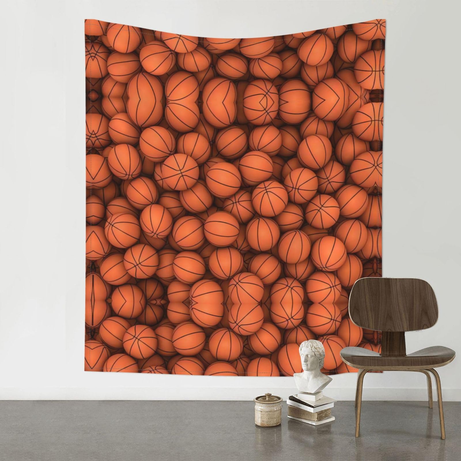 YYHWHJDE Basketball Orange Prints 60x51in Wall Tapestry – High-Grade Polyester Throw for Dorm, Beach & Home Decor
