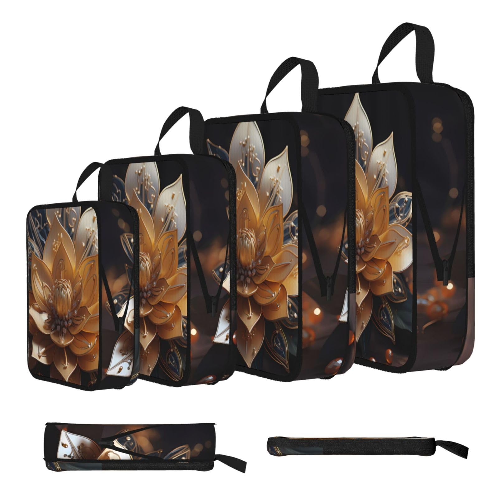 White delicate lotus flower Compression Packing Cubes 4 Piece Set