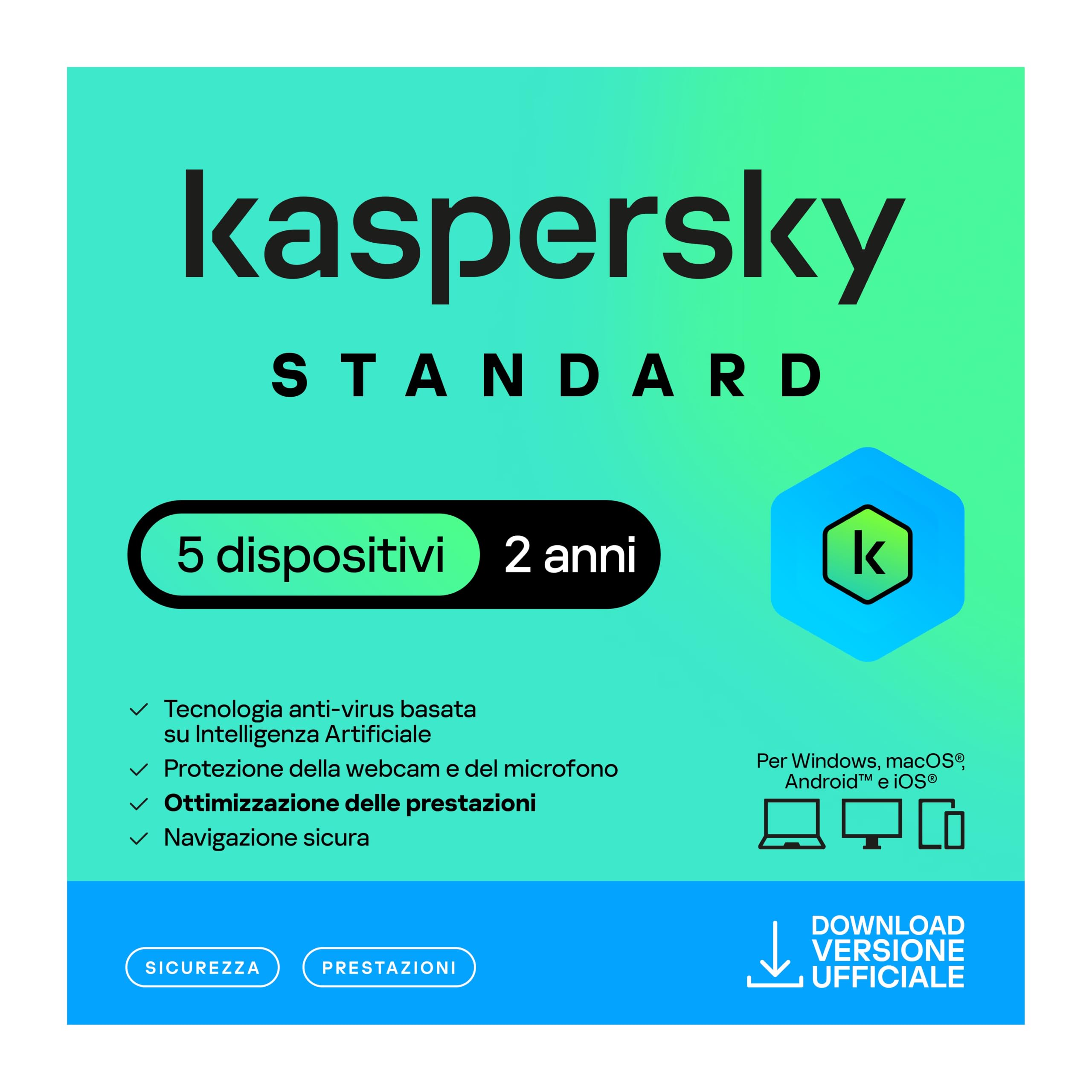 nextradeitalia Kaspersky Standard 2025 PC/Mac/Android/iOS- 5 DISPOSITIVI-2 Anni