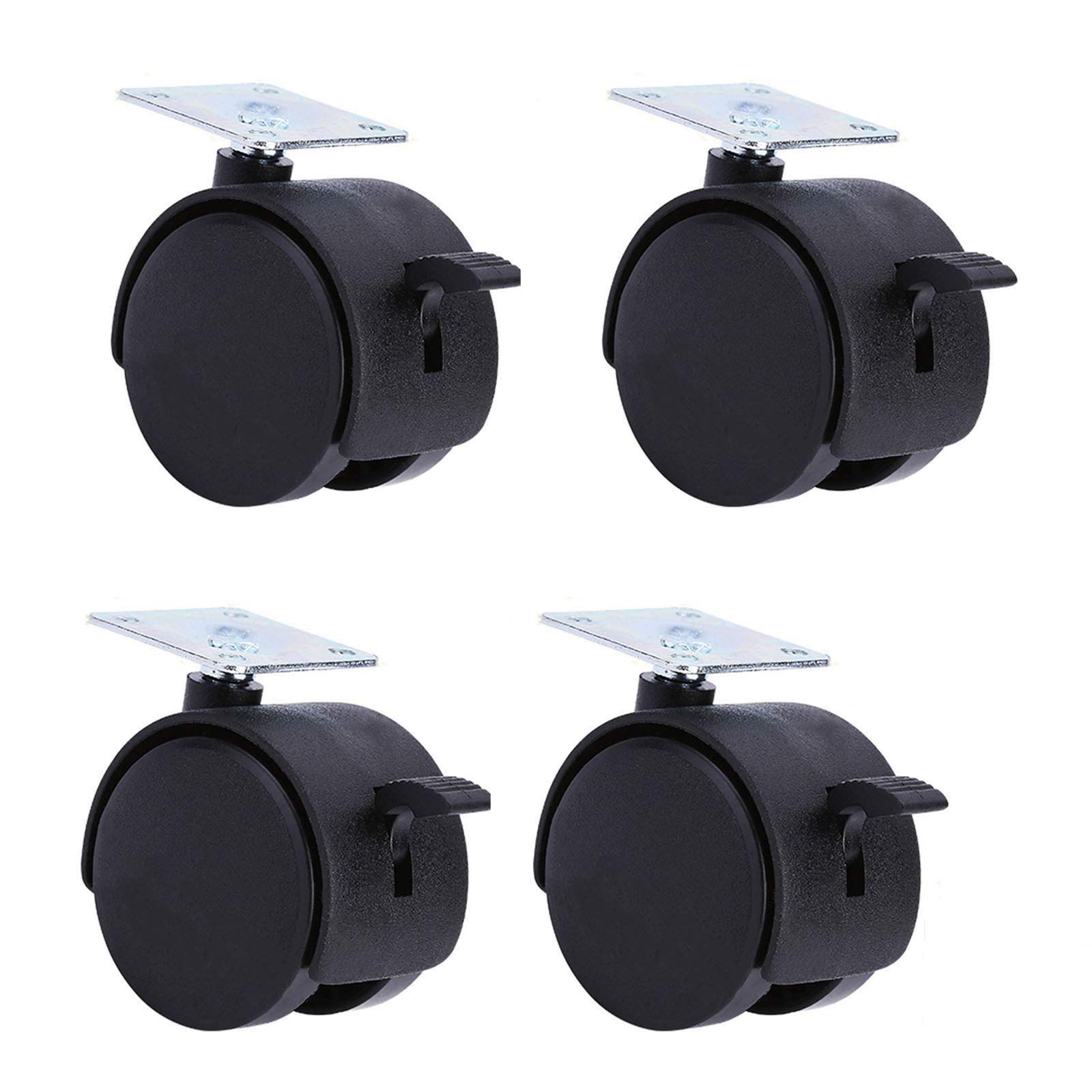VNVFJKLO caster, Plate Swivel Casters Pack Of 4 With Brake Black Nylon Wheels For Furniture(Brake,50mm/2in)