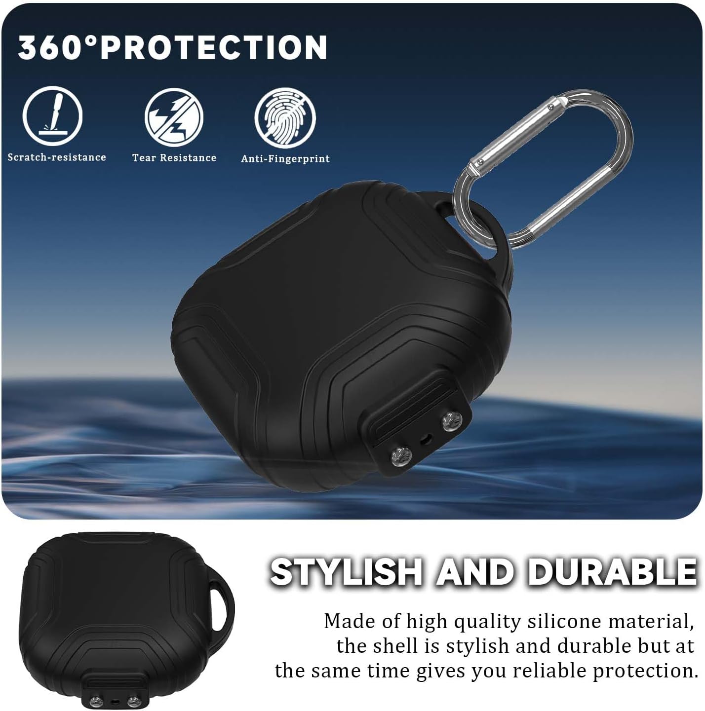 [Secure Lock] Case for Shokz OpenFit Air T511 Open-Ear Headphones, Silicone Anti-Slip Anti-Scratch Protective Cover for Shokz OpenFit Air T511 Case Earbuds Charging Case with Carabiner (Black) - Image 4