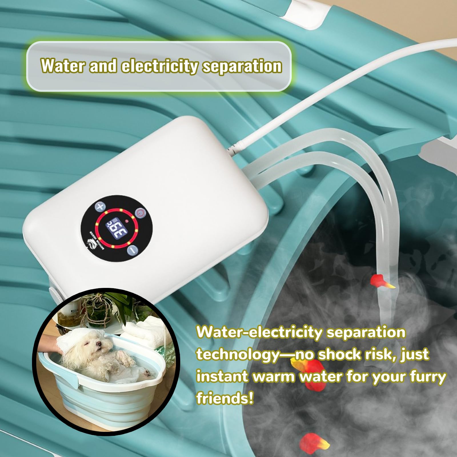 Elektrischer Durchlauferhitzer, Poolheizung Elektrisch, Temperatur Halten 16-43℃, Für Kleine Und Mittelgroße Haustiere Planschbecken HundWhite,8.6 * 5.8 * 2.9 inch