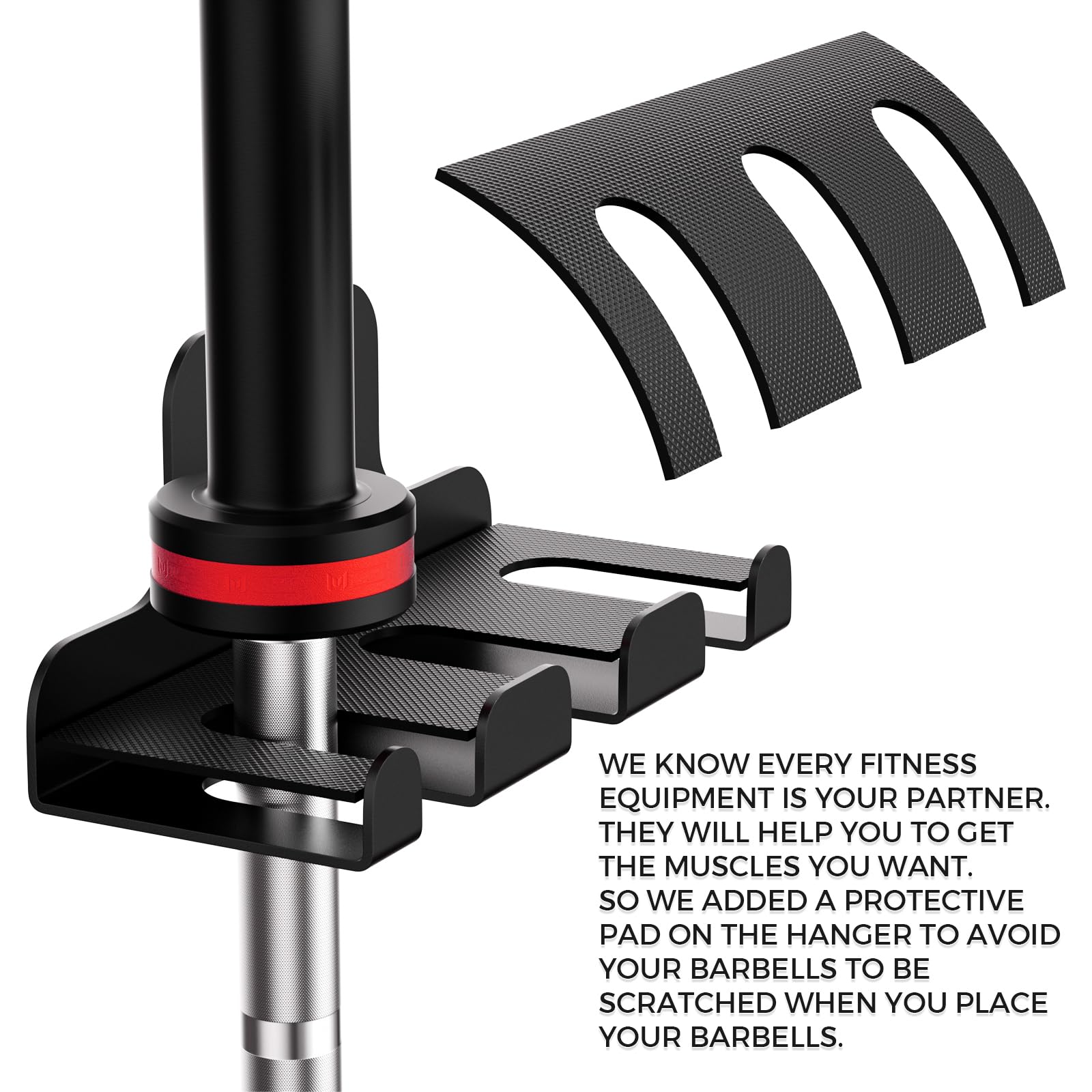 XZHXFX Barbell Holder,Garage Gym Bar Wall Rack with 3 Bar Holders for Hanging Olympic Barbells, Curl Bars, Chains,Resistance Band,and ect,Holds Under 33mm Bar Size(Black)