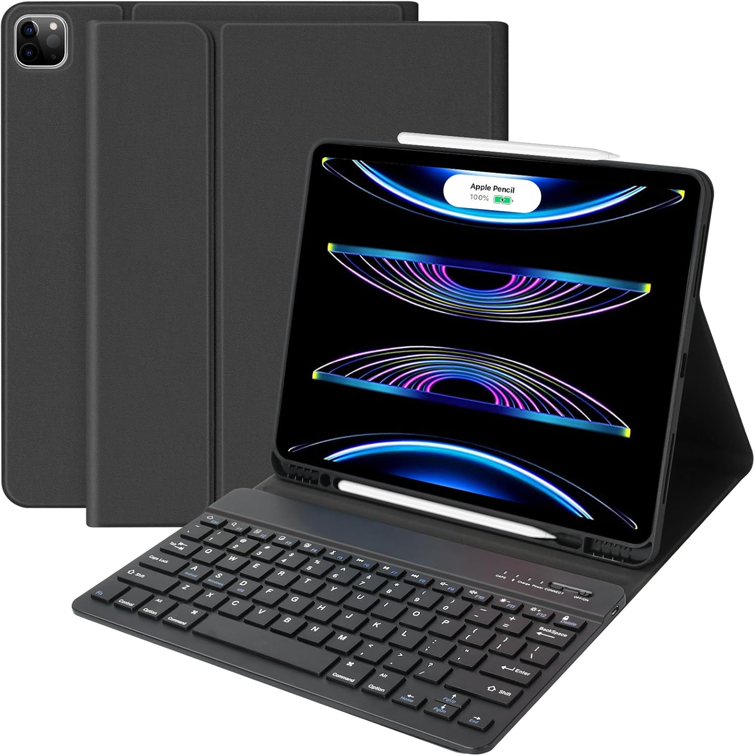 Product image of aMZCaSE for iPad Air 13 inch Case with Keyboard(M2/M3), Folio Magnetic Detachable Stand Cover & Pencil Holder for iPad Pro 12.9 Case Keyboard,12.9 inch 6th/5th, Smart Wake/Up, Black