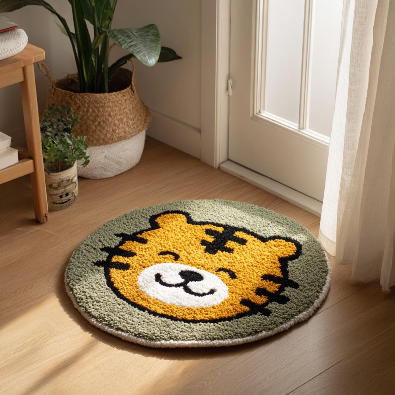 WallustrioaW DIY Carpet Latch Hook Kits,Cartoon Tiger,Latch Hook Rug Kits for Adults Beginners DIY Needlework Crocheting Rug Home Decor,50x50cm