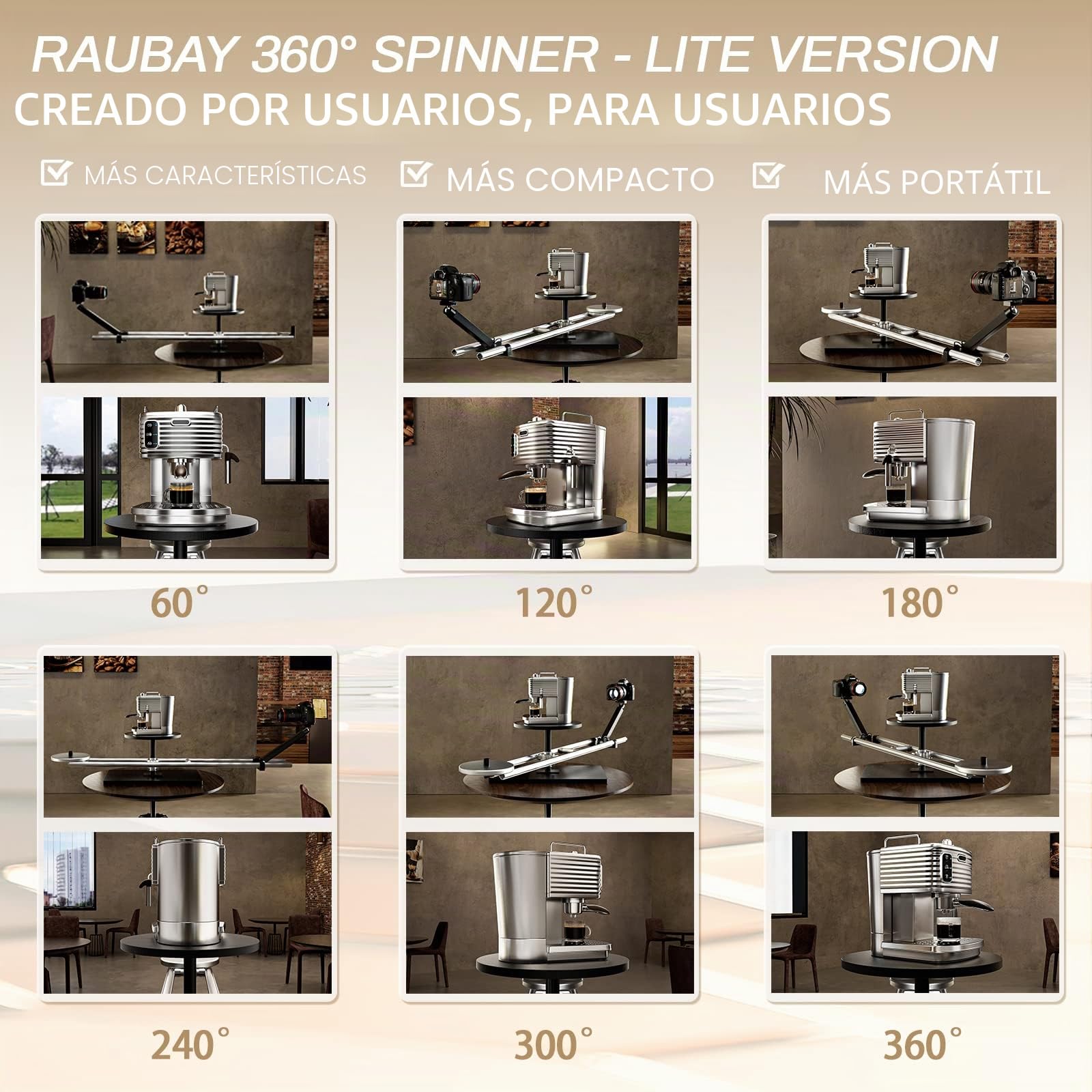 RAUBAY 360 Degree Spinner (versión Lite), Plato Giratorio de fotografía, Plataforma de Foto-vídeo, Deslizador de cámara Giratorio para Videos comerciales, fotografía de Productos, Tiempo de Bala