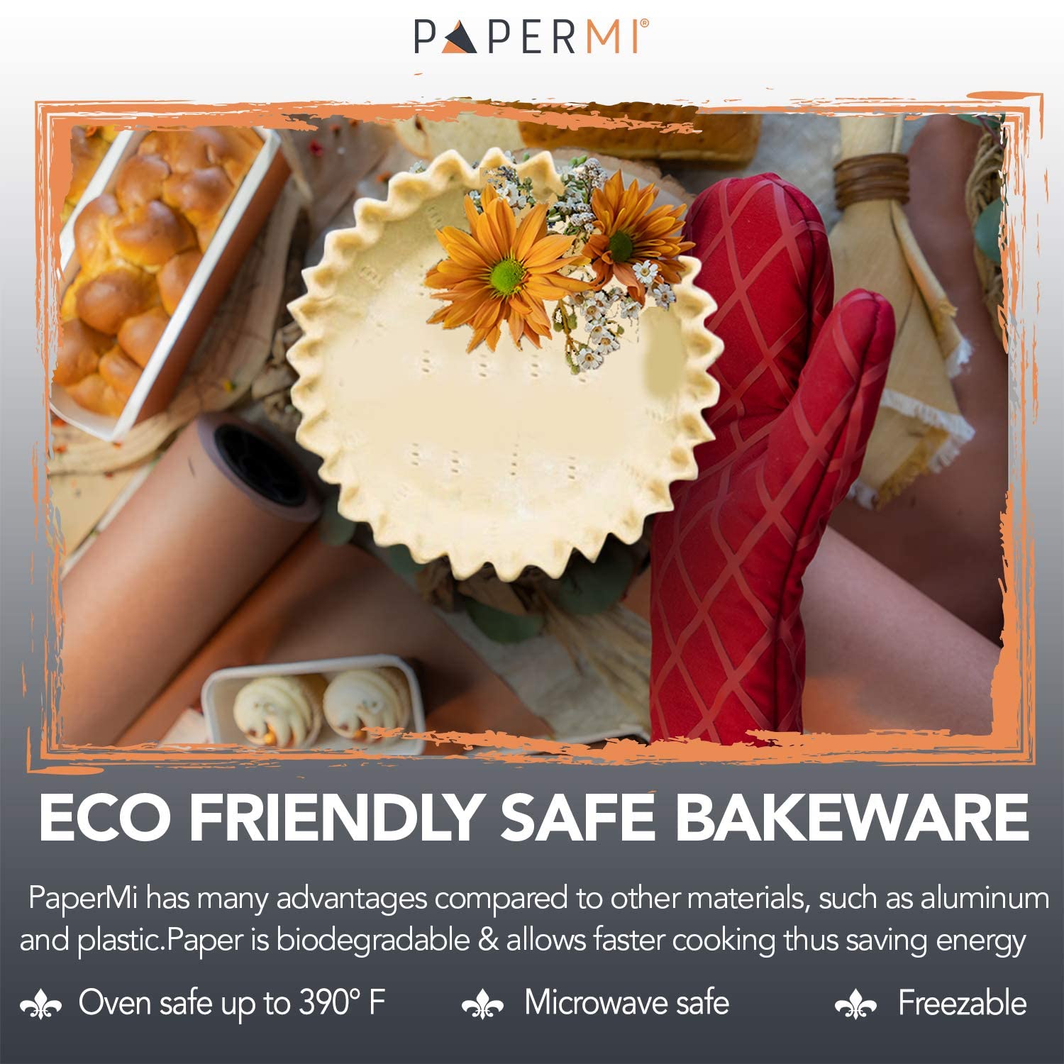 Round Paper Baking Mold – 25pcs, 9.5” x 1”, 31oz – Oven, Microwave & Freezer Safe Shallow Tart & Pie Pans – Non Stick, Disposable & Presentable Corrugated Baking Pan – for Runny, Thick & Dough Batter