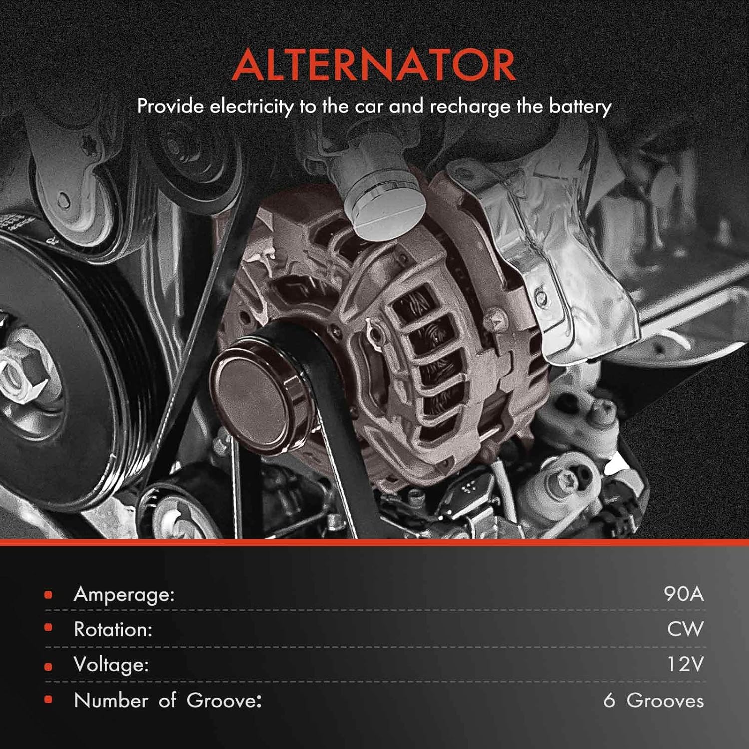 A-Premium Alternator Compatible with Hyundai Accent 2012-2017 L4 1.6L, Veloster 2012-2017 L4 1.6L & Kia Rio 2012-2013 L4 1.6L, 12V 90A CW 6-Groove Pulley, Replace# 37300-2B510, 37300-2B300, 2607372
