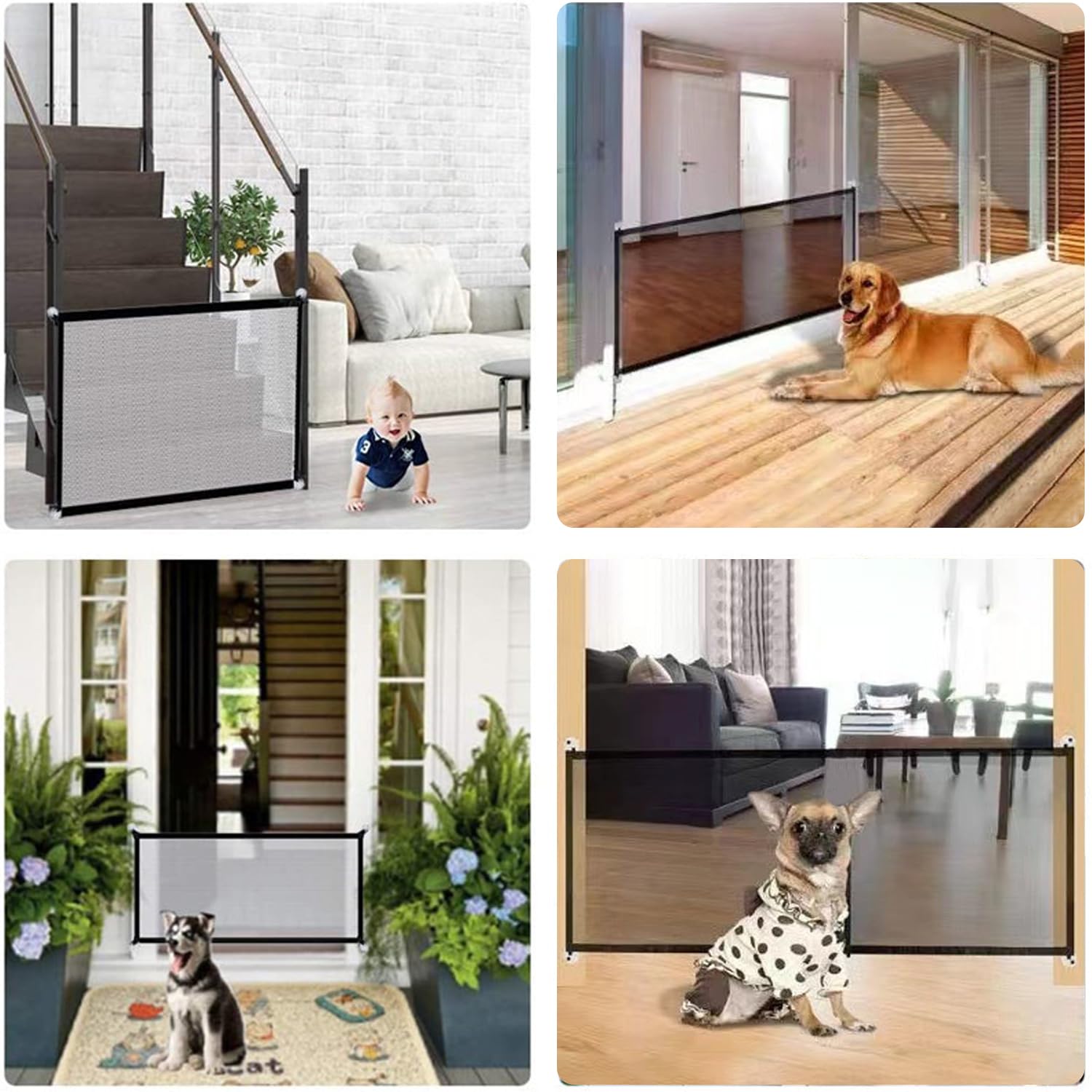 Barrera de Seguridad para Perros, Escalera 180 x 72 cm, Plegable y Portátil Sin Taladrar, para Escaleras, Pasillos y Cocinas, Negro, 1 Pieza