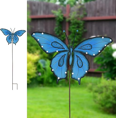 Miniatura 1 de Estacas de metal para jardín, letrero decorativo para patio, decoración de camino, decoración de interiores y exteriores (mariposa azul)
