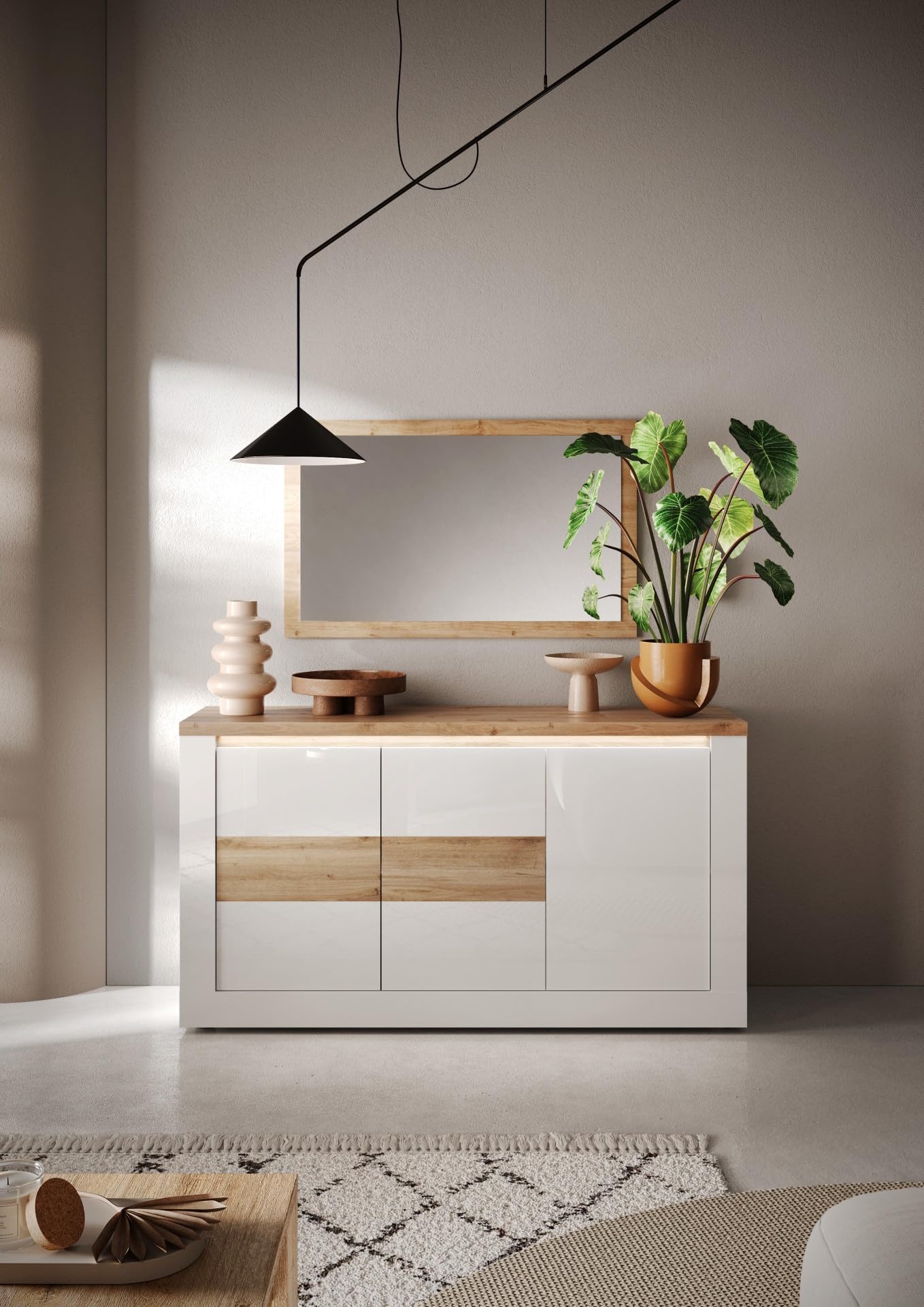REDÒKASA Madia 3 ante Bianco/Cadiz Linea ISCHIA L 156 x H 84 x P 43, realizzato in legno 100% MADE IN ITALY, design moderno per cucina, sala da pranzo, soggiorno (Bianco/Cadiz)