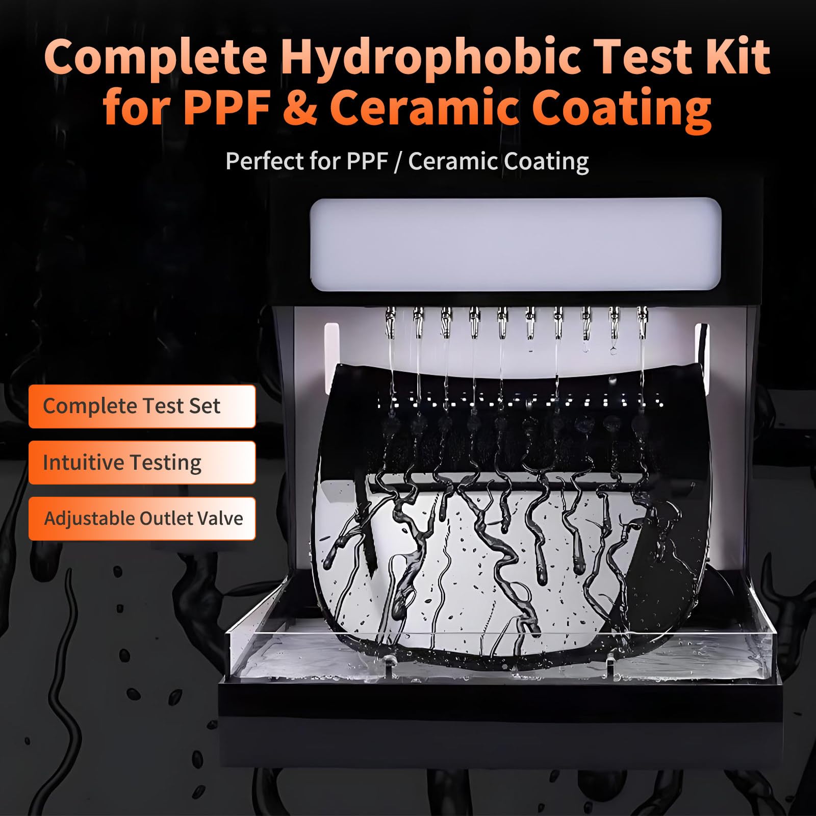 Kit di Test idrofobico per pellicole protettive PPF e Rivestimenti ceramici, Strumento dimostrativo visivo per la Formazione di Gocce d'Acqua con Luce LED, Flusso Regolabile White