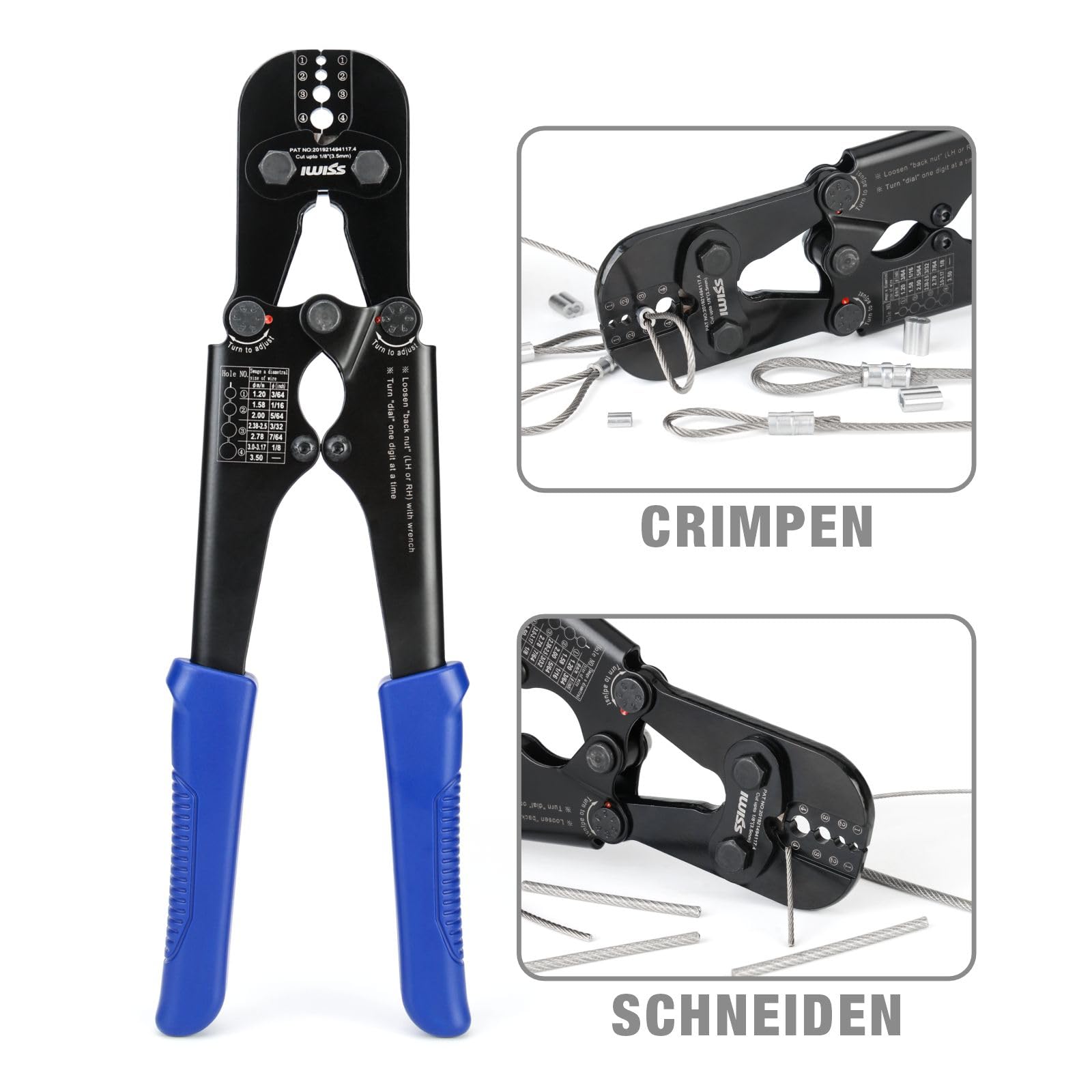 iCrimp Drahtseil Crimp Set 330 Hülsen + 45 Fingerhüte mit Schneider