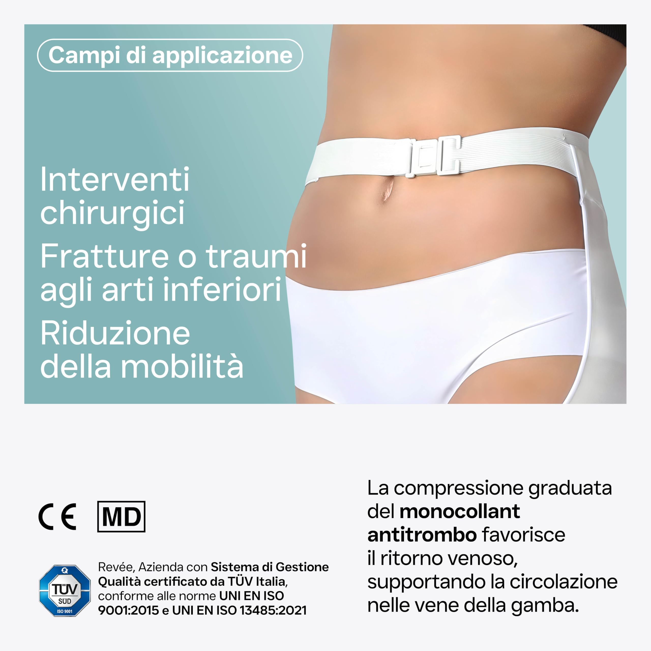REVÉE Calze a Compressione Graduata Monocollant Unisex, Calze Antitrombo Post-Operatorie dalla coscia al piede, Elastiche e Compressive, Con Foro d’Ispezione