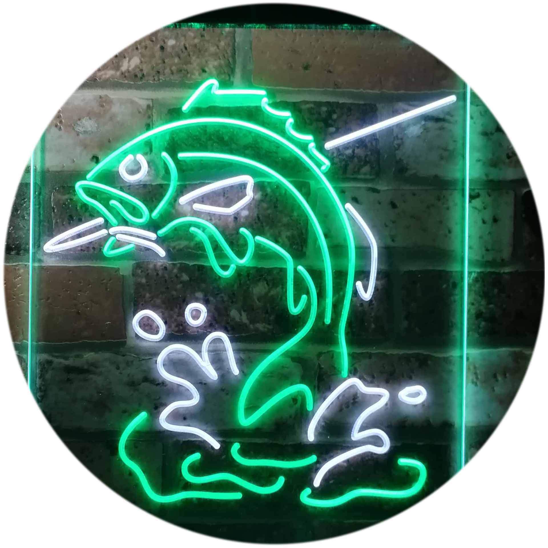 ADVPRO Fish on Hook Fishing Lover Cabin Man Cave Dual Color LED Enseigne Lumineuse Neon Sign Blanc et Vert 400 x 600mm st6s46-i3146-wg