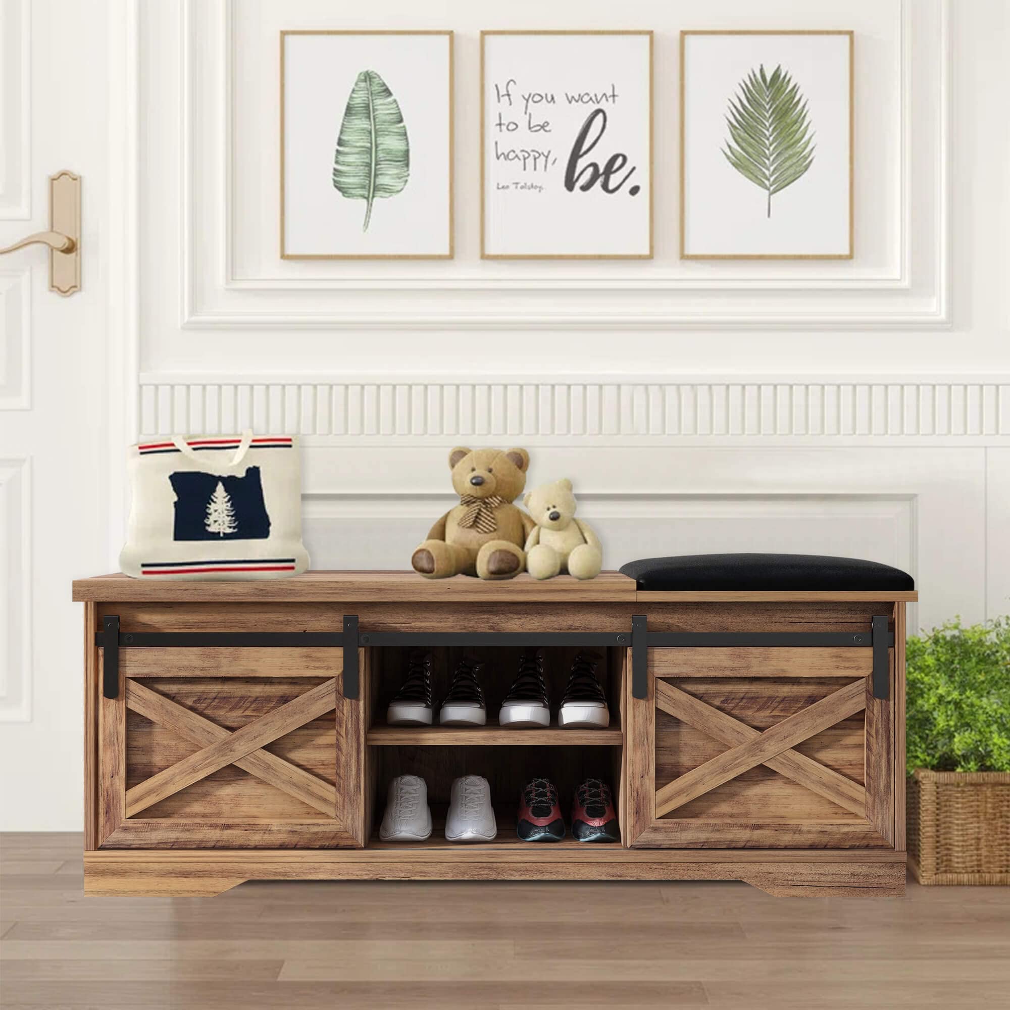 Brown Shoe Bench Entryway With Storage Modern Shoe Bench Sliding