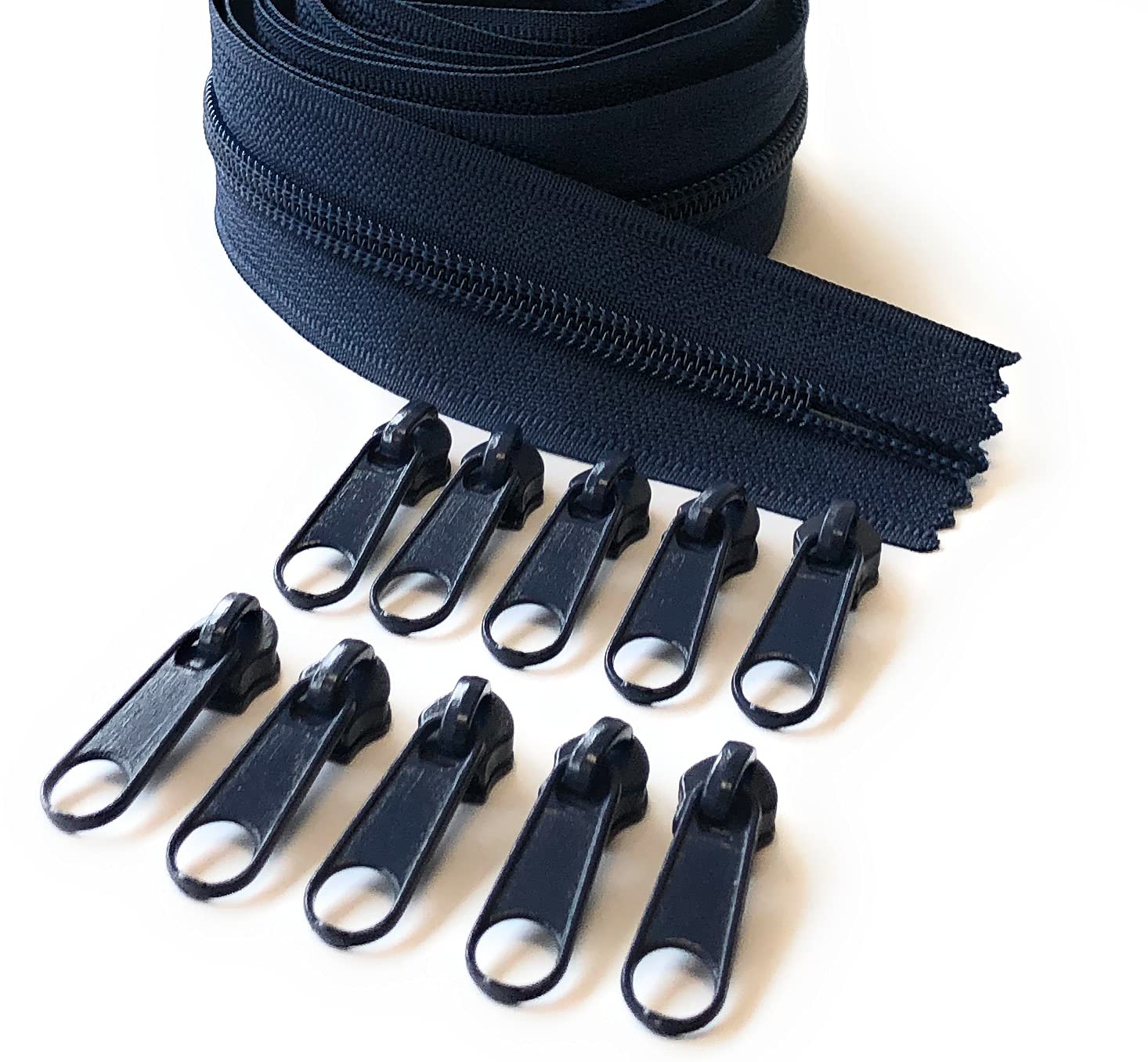 ADS Zipper Continuous Nylon No.5 Zip with Sliders #5 Chain Zipper on Roll with 10 Pullers (Blue - 330, 196.8" - 5 metre)
