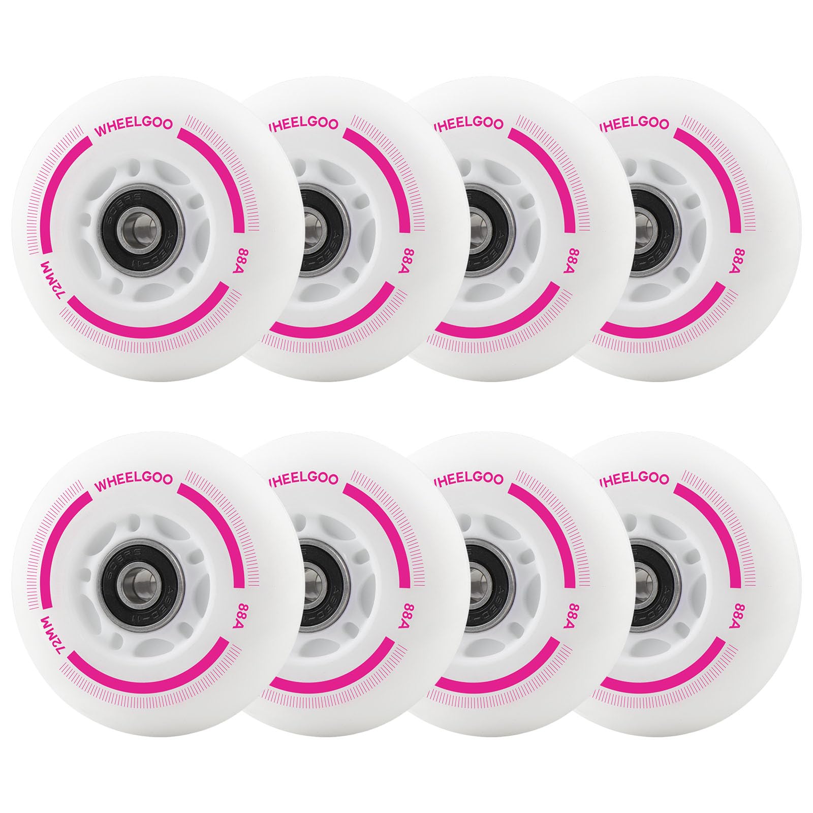 WHEELGOO 8-Pack LED Light Up Inline Skate Wheels for Kids & Teens, No Battery, PU Wheels with 608RS Bearings, Evening & Night Skating (Pink, 72mm)