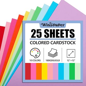 25 Sheets Colored Cardstock 12 x 12 In, 10 Colors, 180 Gsm, 65 Lb | Smooth Printer-Friendly Cardstock for Cards, Scrapbooking, School Crafts, Decorations, and Diy Projects