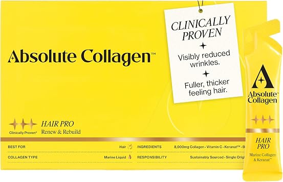 Absolute Collagen Hair Pro Marine Liquid Collagen Supplements for Women | 8,000mg Tropical Flavour Collagen Sachets | Skin Hair and Nail Vitamins | Vitamin C, Biotin, Zinc & Keranat  | 14 Sachets