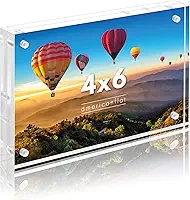 Americanflat Moldura acrílica de 10 x 15 cm, molduras de dupla face com cantos magnéticos, molduras de acrílico transparente para mesa ou mesa, moldura de 10 x 15 cm com pano de microfibra incluído