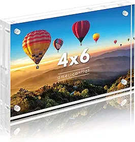 Americanflat Moldura acrílica de 10 x 15 cm, molduras de dupla face com cantos magnéticos, molduras de acrílico transparente para mesa ou mesa, moldura de 10 x 15 cm com pano de microfibra incluído