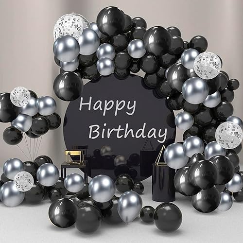 Miniatura 6 de Felice Arts Kit de arco de guirnalda de globos negros y plateados con globos de confeti de látex, globos de estrella de explosión plateada para