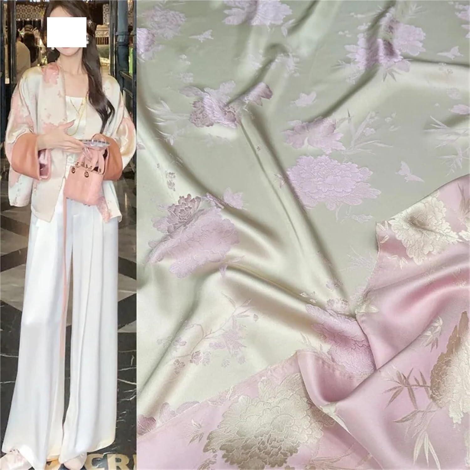 Polyester-Chiffon, Polyester-Brokat-Jacquard-Stoff, 150 cm breit, 100 lang(No. 1 Apricot)