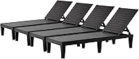 EUNHOO Outdoor Chaise Lounge Set of 4 - Adjustable 5-Position Waterproof Pool Loungers for Patio, Garden, Beach Sunbathing - Black