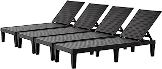 Chaise Lounge Outdoor Set of 4,Adjustable Pool Lounge Chair with 5 Positions Backrest, Waterproof Sun Loungers for Garden Pool Beach Patio Deck Sunbathing.Black