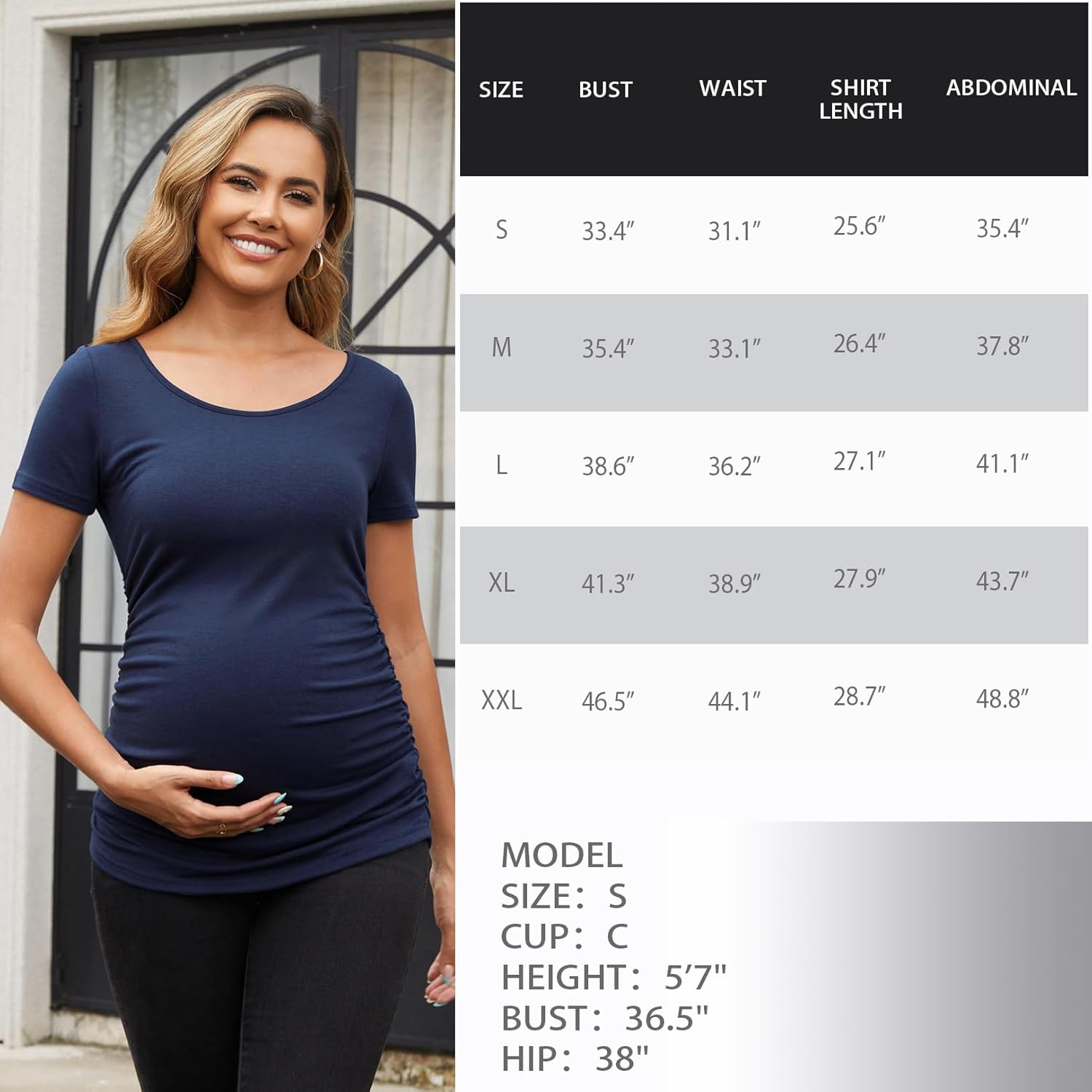 GINKANA Short Sleeve Maternity Tops Shirts Floral Ruched Sides Casual Mama Pregnancy Blouses Clothes - Image 7