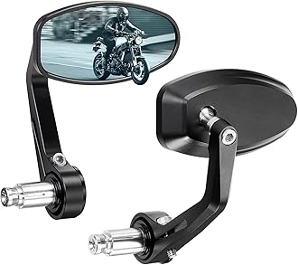 Motorcycle Handlebar Bar End Mirror, Billet Aluminum Rearview Motorcycle End Bar Mirror Universal 7/8" Round Anti Glare, Compatible with Most Scooters, ATV, UTV (Blue Lens)