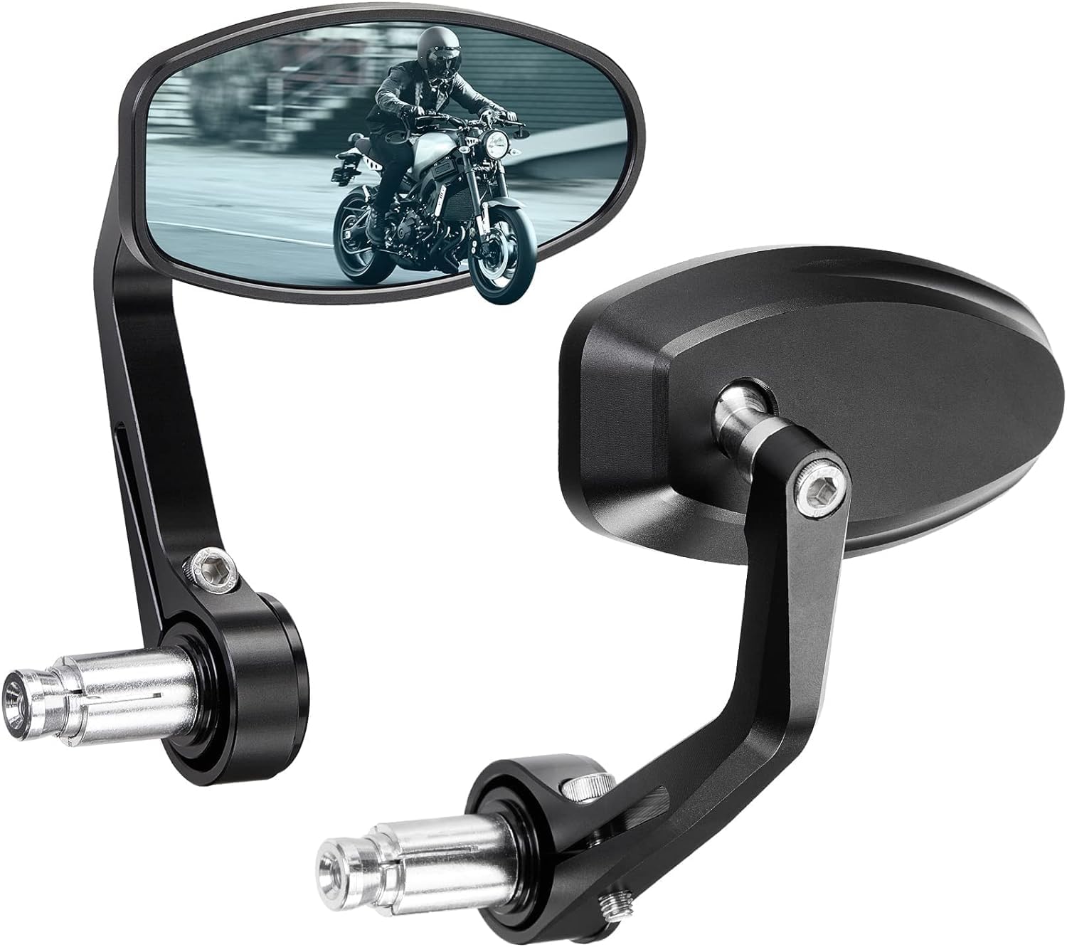Motorcycle Handlebar Bar End Mirror, Billet Aluminum Rearview Motorcycle End Bar Mirror Universal 7/8" Round Anti Glare, Compatible with Most Scooters, ATV, UTV (Blue Lens)