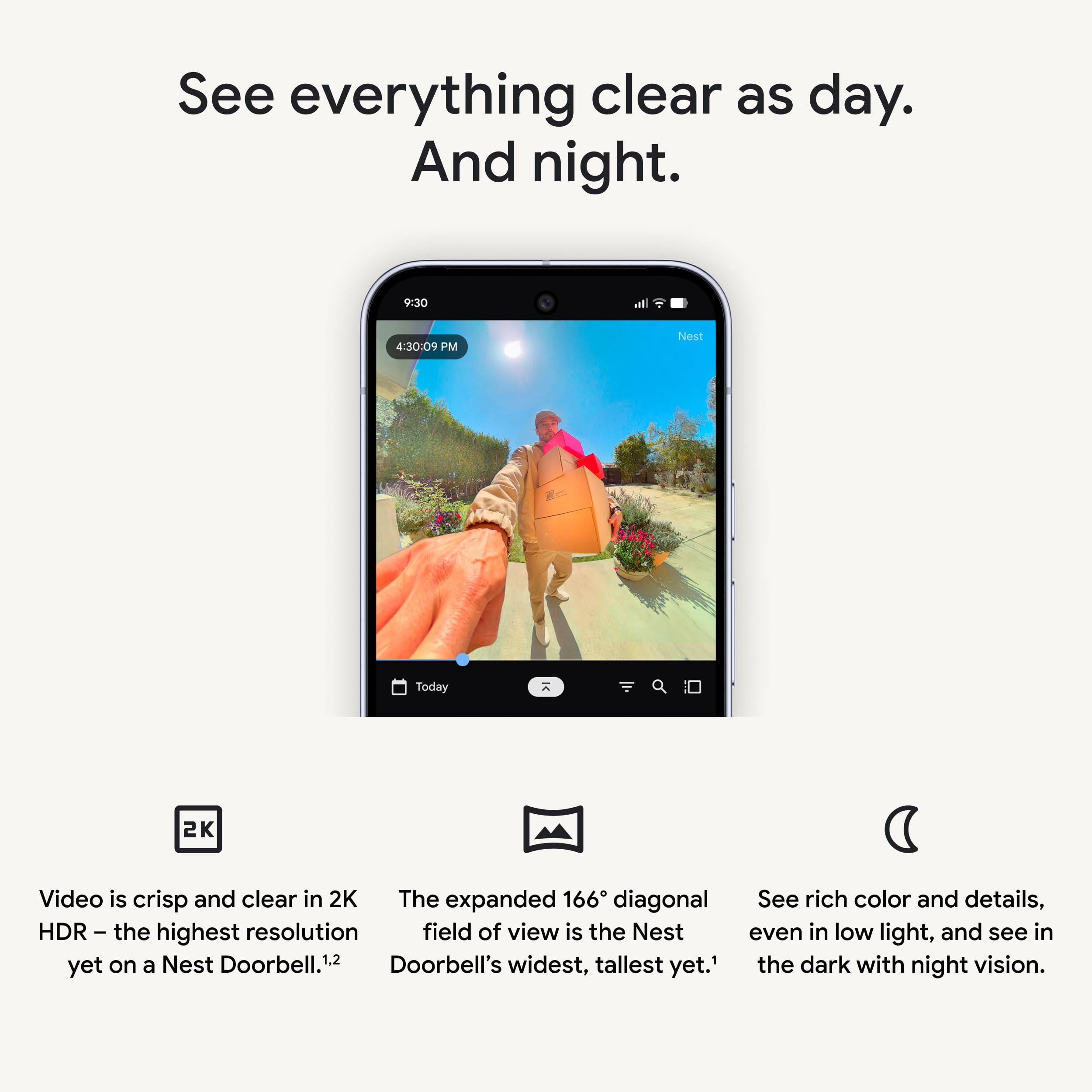 Google Nest Doorbell (Wired, 3rd Gen) - 2K Video and Gemini, Live View, Night Vision, 2-Way Audio - Works with Google Home - 2025 Model - Linen