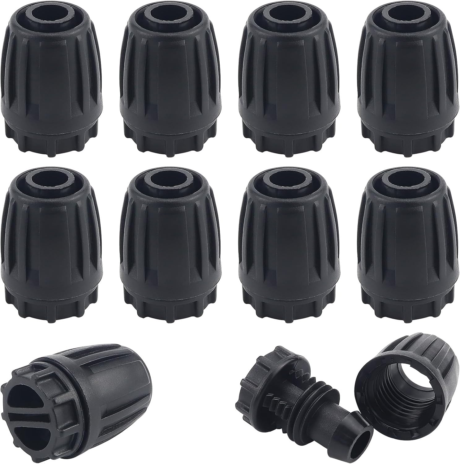 10pcs 1/2" Irrigation End Caps with Anti-Drop Locked Nut Barbed End Plug Connectors for 16mm Drip Tubing (1/2" ID x 0.6-0.63" OD) Perfect for Garden Watering Systems