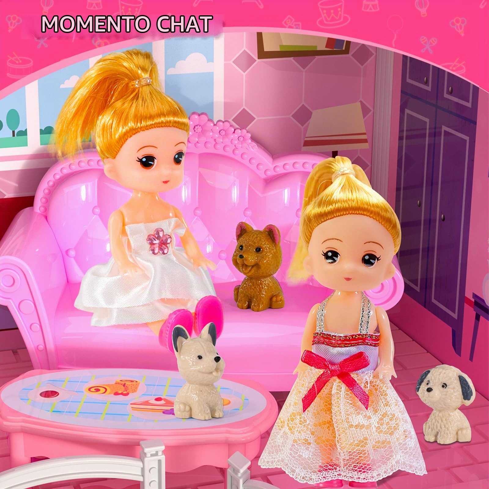 Doloowee Casa delle Bambole Grande con Scivolo per Bambine 3 4 5 Anni | Casa delle bambole a 4 piani e 10 stanze, di mobili e una ricca serie di accessori, regalo per bambine di 3, 4, 5 e 6 anni