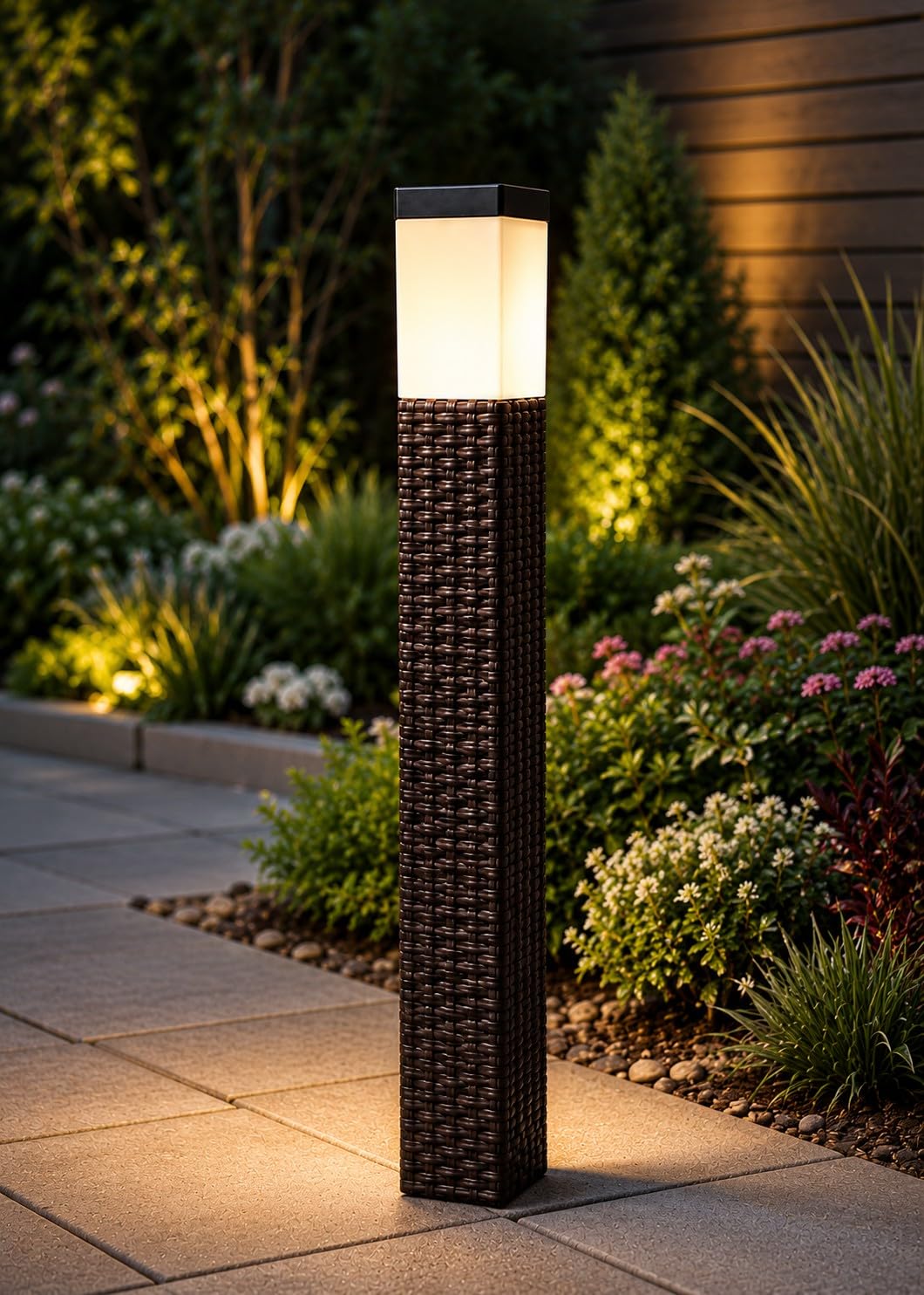 Spot On Dealz Brown Spot On Dealz® Solar Powered Rattan 79Cm Tall Garden Floor Lamp 6 Micro Led Lights Outdoor/Patio/Pathway/Walkway Decoration