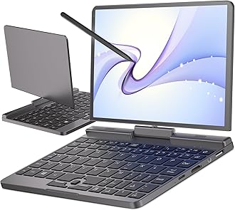 8 inch Mini Laptop Touchscreen Notebook Tablet N150 2-in-1 Handheld Computer Portable Small Pocket PC Win-11, 12GB RAM 128GB SSD, Gigabit/Wi-Fi 6/2MP Camera/G-Sensor/HDMI/PD 30W Charging, With Stylus