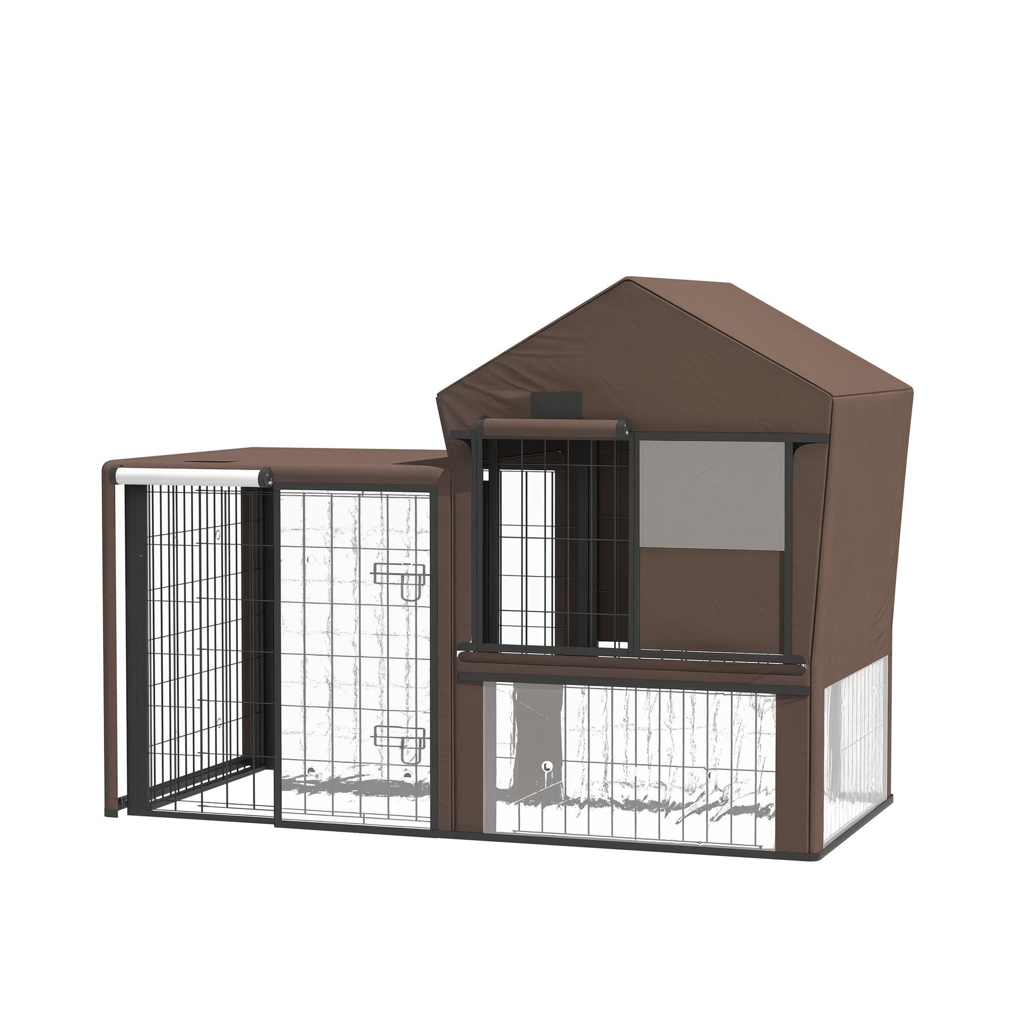 Pawhut Unisex Brown Rabbit Hutch Cover, Bunny Guinea Pig Cage Protector Water-Resistant In