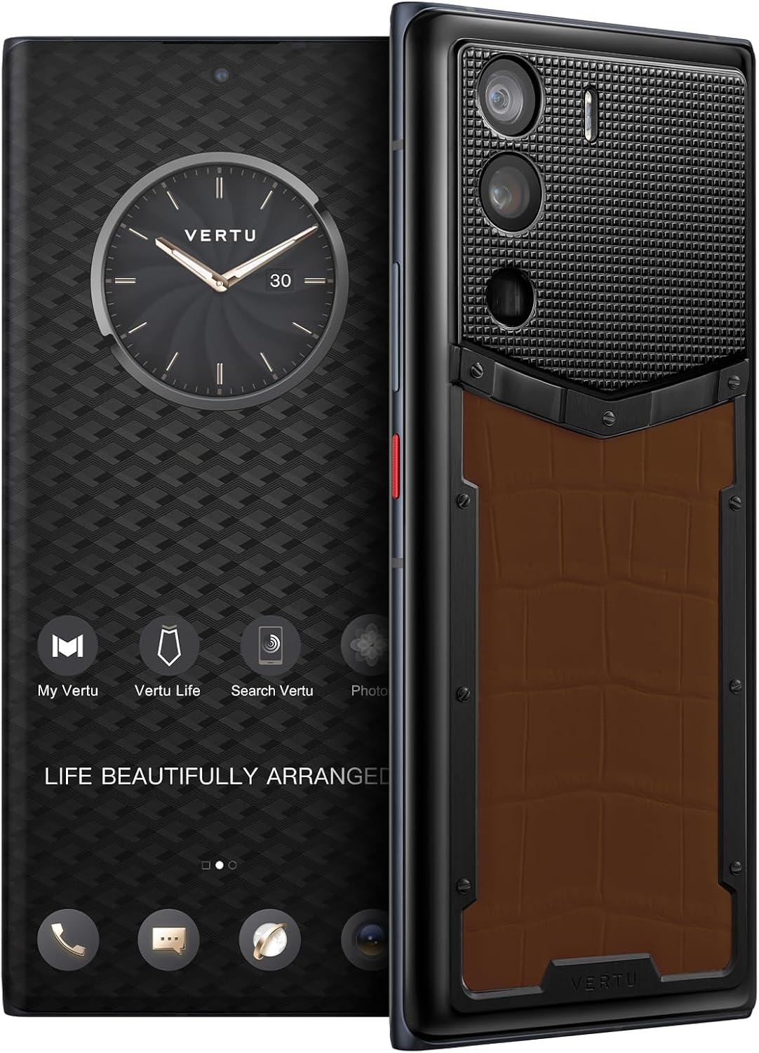 METAVERTU Alligator Skin Web3 5G Phone, Unlocked Android Smartphone, Secure Encrypted, Double Systems, 64MP Camera, 144Hz AMOLED Curved Display, Dual SIM, Fast Charge (Brown, 18G+1T) 18G+1T
