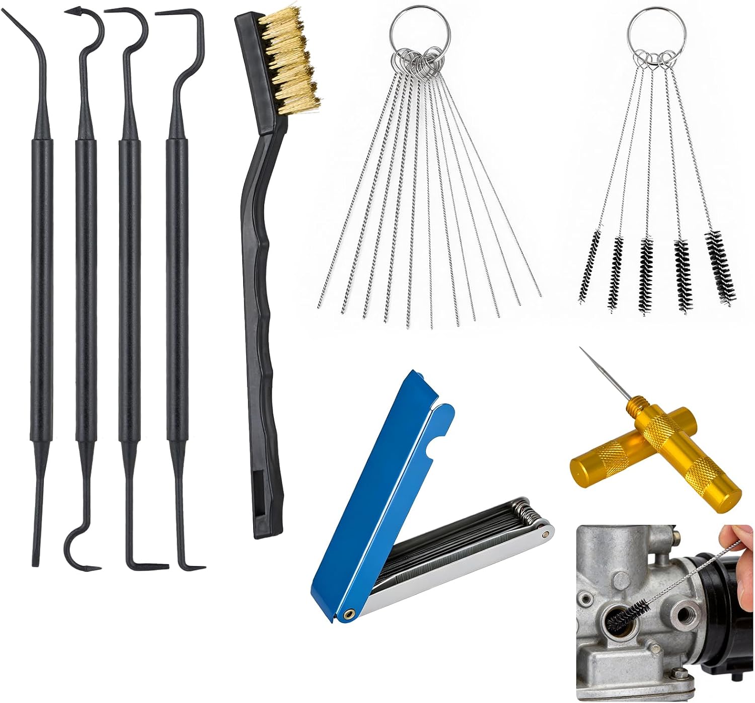 Carburetor Cleaning Kit, Throttle Body Cleaner Carb Cleaning Small Engine Carburetor Tools for Motorcycle ATV and Welding Tip, Carburetor Jet Cleaning Tool Spray Brush for Paint Airbrush Cleaning Kit