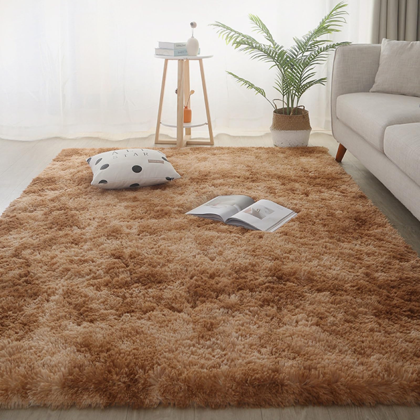 Tapis de salon à poils longs kaki 215x225 cm doux