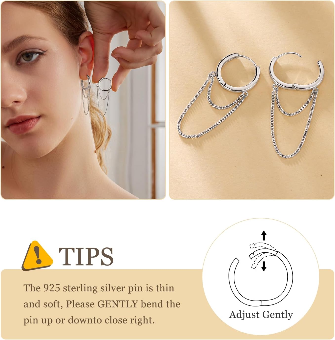 MUNDELL 14K Gold Plated Solid 925 Sterling Silver Post Earrings Tassel Chain Dangle Earrings | Dainty Huggie Cartilage Piercing Earrings Hypoallergenic Earring for Women Fine Jewelry - Image 4