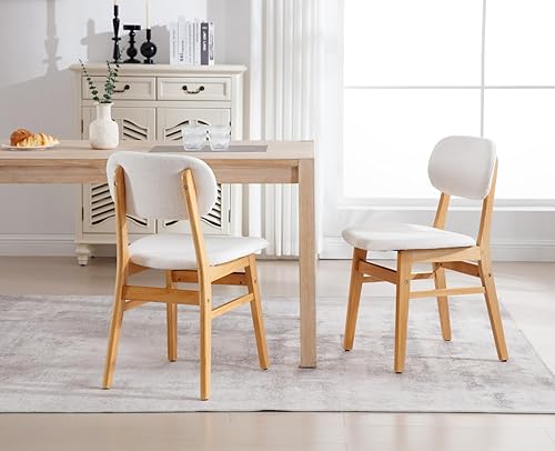 Miniatura 6 de Shunzhi Juego de 2 sillas de comedor modernas de mediados de siglo, sillas de comedor tapizadas de tela de lino, sillas laterales de madera natural