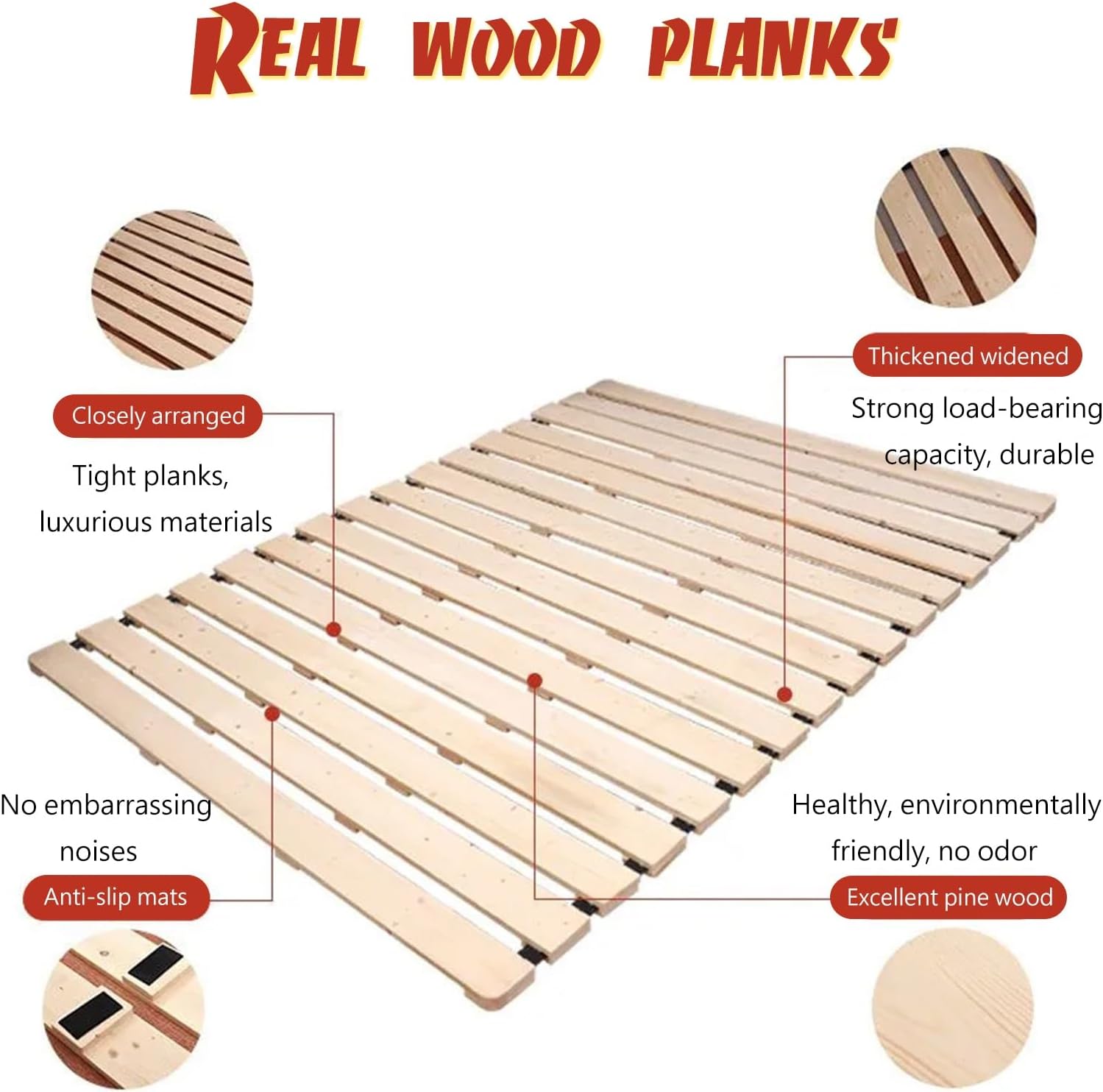 Durable Solid Pine Bunkie Board for Bed Slats Support - Enhance Mattress Stability & Comfort - Wooden Bed Frame Slats (53x74.8in / 135x190cm)